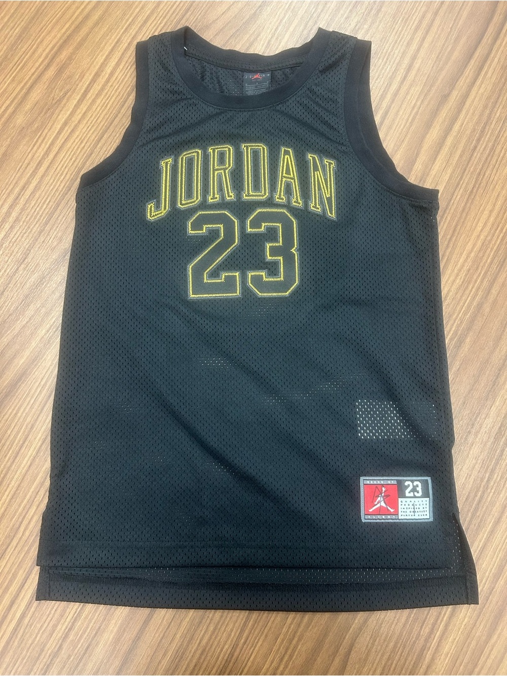 Jordan Black and Gold 23 Mesh Basketball Jersey